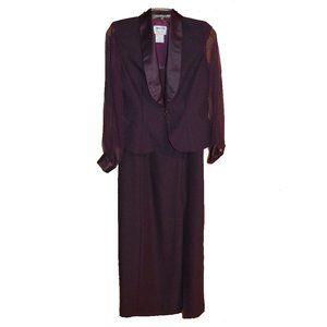 Jeffrey & Dara Evenings Eggplant Purple Long Formal Dress w/ Jacket 4P 4 Petite